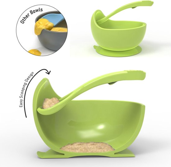 Bol bébé en Siliconen avec ventouse, bol à bouillie pour bébés et  tout-petits à partir de 6 mois, bol bébé en silicone avec ventouse (Mustard  et vert