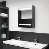 The Living Store LED-opmaakkastje - Wandkast met spiegel en LED - MDF met melamine-afwerking - 50 x 14 x 60 cm - Glanzend grijs