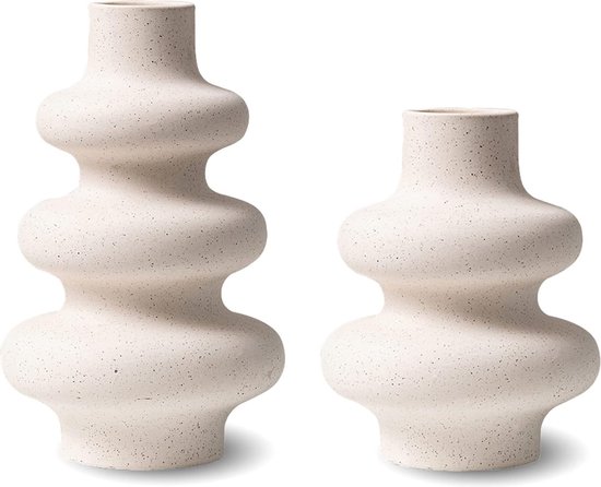 Vaas voor pampasgras wit, moderne keramische decoratieve vaas voor gedroogde bloemen, donut-spiraal bloemenvaas, ronde vaas met gat, 2 stuks