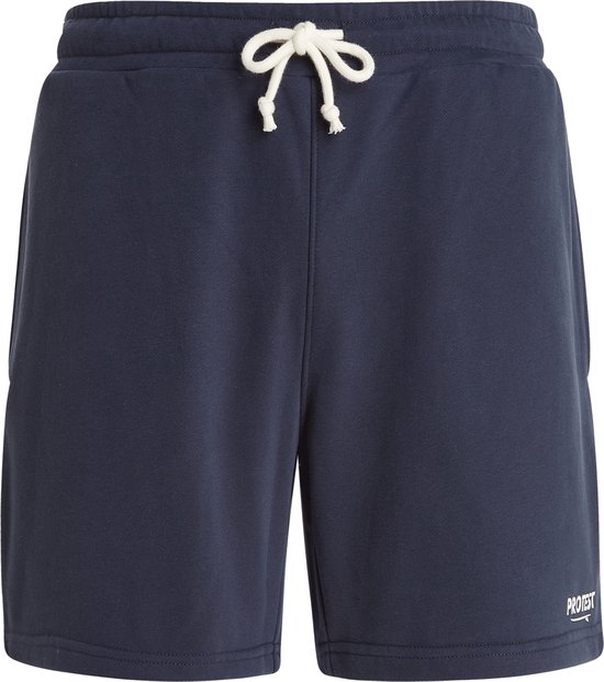Short de jogging bleu marine pour hommes de Protest avec cordon de serrage blanc à la taille.
