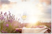 Tuinposter 120x80 cm - Tuindecoratie Lavendel - Wijn - Lente - Poster voor in de tuin - Buiten decoratie - Schutting tuinschilderij - Tuindoek muurdecoratie - Wanddecoratie balkondoek