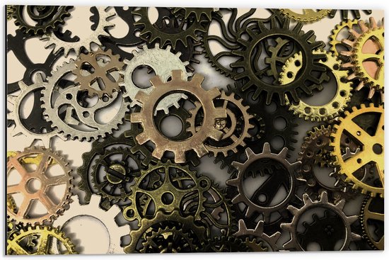 Dibond - Bouwen - Tandwielen - Metaal - IJzer - Vintage - 60x40 cm Foto op Aluminium (Met Ophangsysteem)