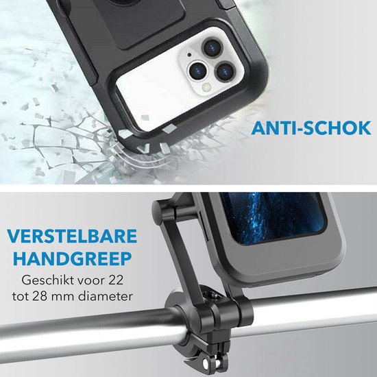 Anti-schok telefoonhouder voor fietsen met verstelbare handgreep voor sturen van 22-28 mm.