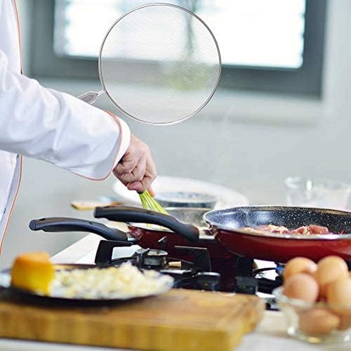 YEMAJIE 3 stuks spatbescherming pannen, roestvrij stalen pan, spatdeksel, oliebestendig deksel met handgreep, keuken, braadpan (25 cm, 29 cm, 33 cm diameter) geschikt voor alle soorten pannen