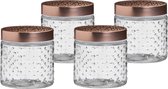 Urban Living Voorraadpot/bewaarpot Blair - 4x - 500 ml - glas - koperen deksel - D11 x H13 cm