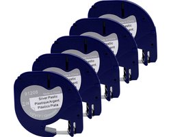 DULA - Dymo LetraTag 91208 - S0721730 - Label Tape - Zwart op Zilver plastic - 12mm x 4m - 5 Stuks