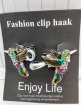 Vestsluiting - clip met haakje - Kolibrie - vogel - voor - vest - sjaal - omslagdoek in kleur antiek zilver look.