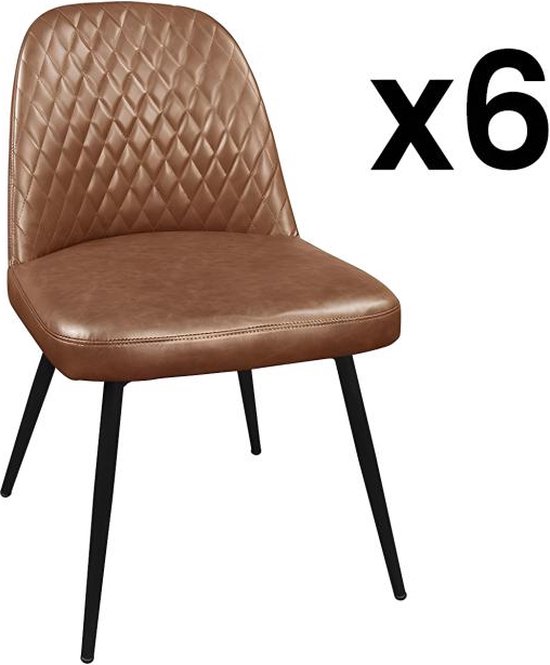 Set de 6 chaises JOPLIN - Simili cuir et métal - Camel L 50 cm x H 81 cm x  P 53 cm | bol