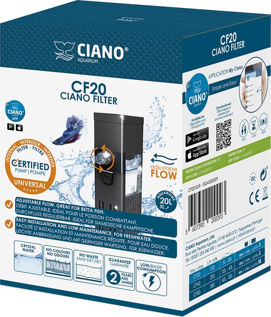 Ciano CF20 - Aquarium filter pomp - voor Nano Aquaria tot 20 liter