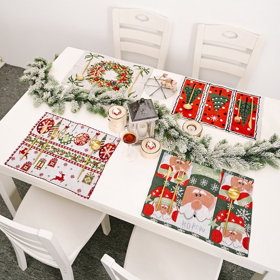 Foto: Kerst placemats kerst tafelkleed kerst tafeldecoratie kerst tafellaken kerstdecoratie kerstversiering 4 stuks duurzaam