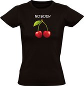Nobody kers - nobody cares Dames T-shirt - eten - fruit - werk - school - who cares - feest - kersen - cherry - engels - nederlands - humor - grappig