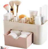 Borvat® | Make-up cosmetica organizer opbergdoos 6 sorteervakken inclusief lade 21 x 11 x 9.5 cm crème - Kleur Roze