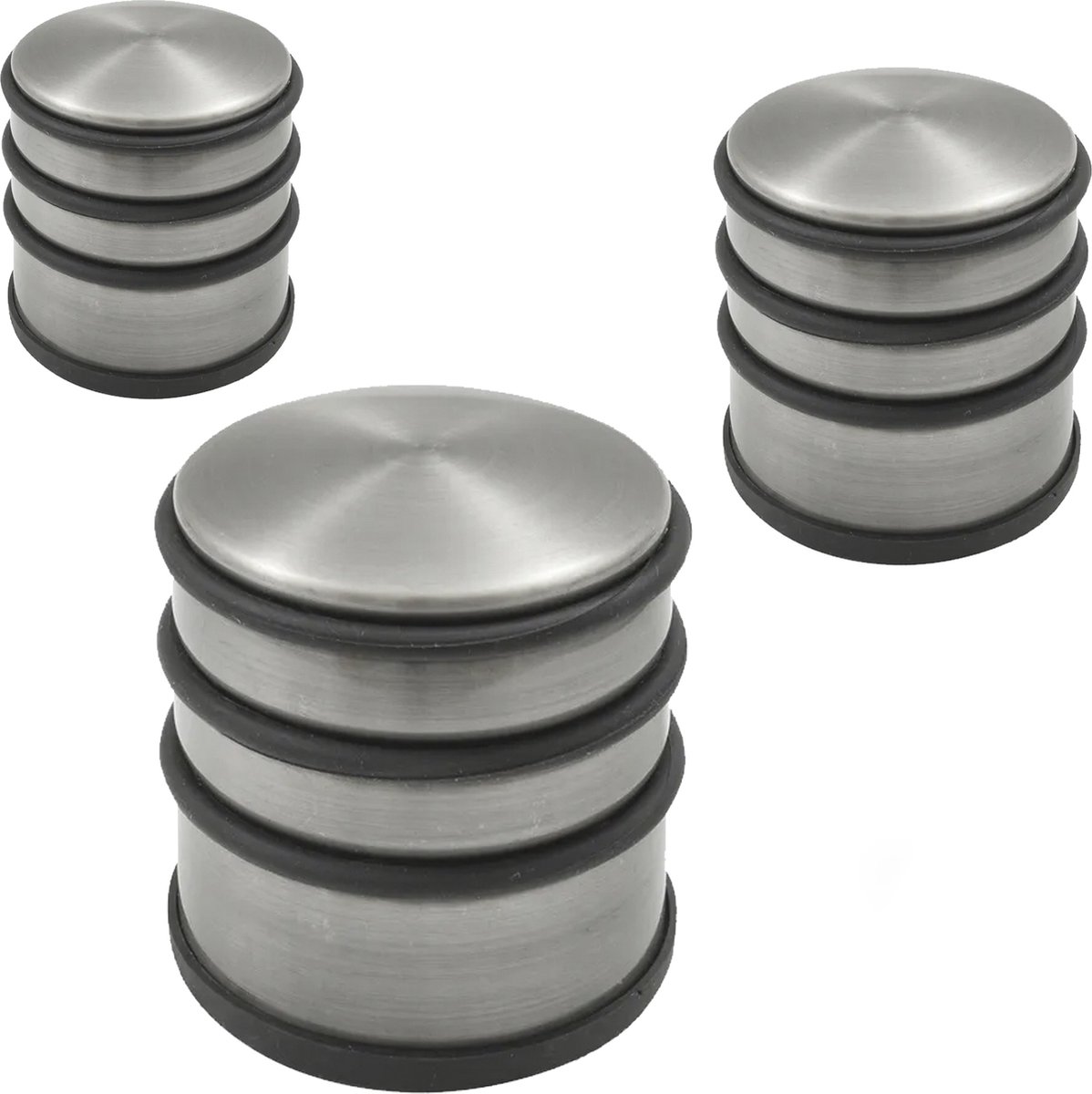 Deurstopper DARA nikkel satijn - 3 stuks - deurstop rond - zonder schroeven - diameter 7 cm en hoogte 7,7 cm