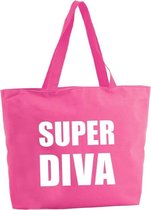 Super Diva shopper tas - fuchsia roze - 47 x 34 x 12,5 cm - boodschappentas / strandtas