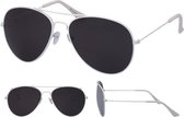 Aviator zonnebril wit met zwarte glazen voor volwassenen - Piloten zonnebrillen dames/heren