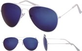 Aviator zonnebril wit met blauwe glazen voor volwassenen - Piloten zonnebrillen dames/heren
