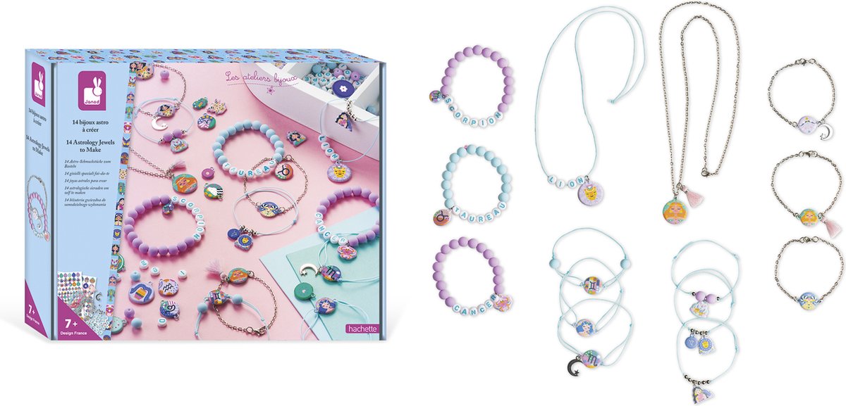 Janod - Sieraden Maken Astrologie - Knutselset - Met Deze Knutselset Kunnen Kinderen 14 Sieraden Met Astrologische Tekens Maken - Alle Sterrenbeelden Zijn Inbegrepen - Geschikt Vanaf 7 Jaar