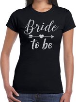 Bride to be Cupido zilver glitter t-shirt zwart dames XS