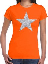 Zilveren ster glitter t-shirt oranje dames 2XL