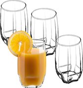 Waterglazen, 4 glazenset, decoratieve glazenset, transparante glazen, sapglazen met dikke muren, drinkglazen voor water, limonade (420 ml, set van 4)