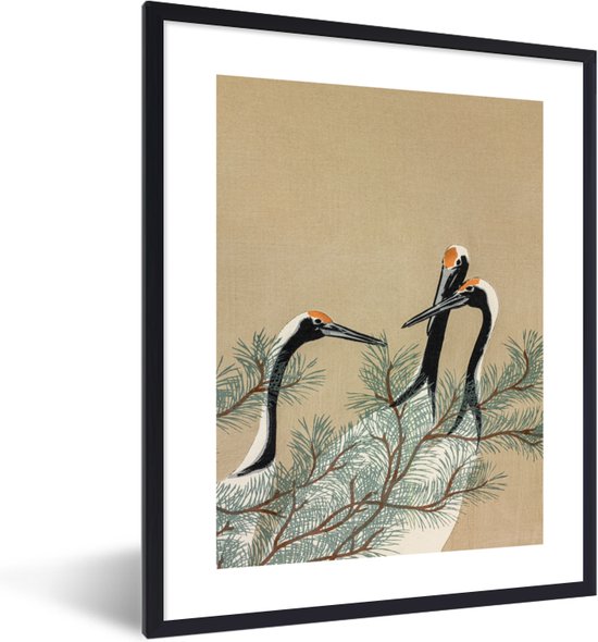 Fotolijst incl. Poster - Kraanvogel - Japan - Bladeren - Vintage - 30x40 cm - Posterlijst