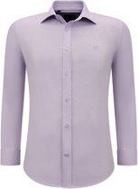 Getailleerde Heren Effen Oxford Shirt - Slim Fit Stretch - Paars