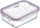 Glazen vershouddoos, met clipdeksel, inhoud: 1040 ml, luchtdicht, diepvries- en magnetronbestendig, ovenbestendig, BPA-vrij, glas/kunststof/siliconen, helder/rood