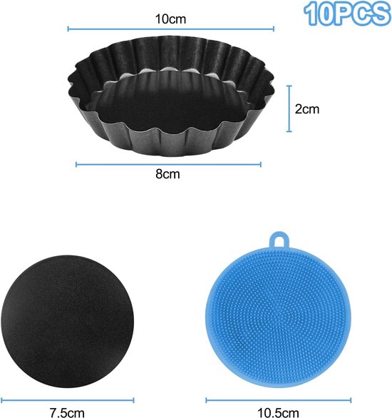 10 Pièces Moule à Tartelettes Noir Moule à Quiche Rond en Acier au