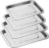 Bakplaat Set van 4, roestvrijstalen taartvorm ovenschaal, rechthoekige ovenschaal lekbak ovenschaal voor bakken/frituren/serveren, niet-giftig & gezond, vaatwasmachinebestendig en magnetronbestendig