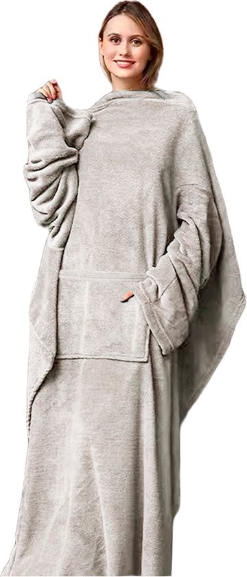 GINY - Plaid met mouwen 150x200 cm - superzacht - flannel fleece - Pumice Stone - beige