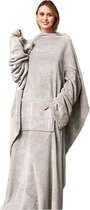 Dutch Decor GINY - Plaid met mouwen 150x200 cm - Pumice Stone - beige - Heerlijk zachte flannel fleece deken