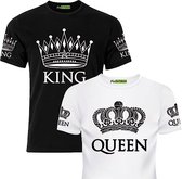 PicOnTshirt - Teetalks Series - T-Shirt Dames - T-Shirt Heren - T-Shirt Met Print - Couple T-Shirt Met King and Queen Print - 2 Pack - Zwart - Heren L/Dames L