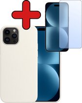 Hoesje Geschikt voor iPhone 15 Pro Max Hoesje Siliconen Case Hoes Met Screenprotector - Hoes Geschikt voor iPhone 15 Pro Max Hoes Cover Case - Wit