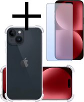 Hoes Geschikt voor iPhone 15 Hoesje Siliconen Cover Shock Proof Back Case Shockproof Hoes Met Screenprotector - Transparant