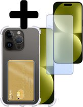Hoesje - Geschikt voor Apple iPhone 15 Pro - Met Screenprotector - En Pashouder - En Kaarthouder - Telefoon Hoes Shockproof - Siliconen Case - Back Cover - Shock Proof - Pasjes Houder - Telefoonhoesjes - Transparant