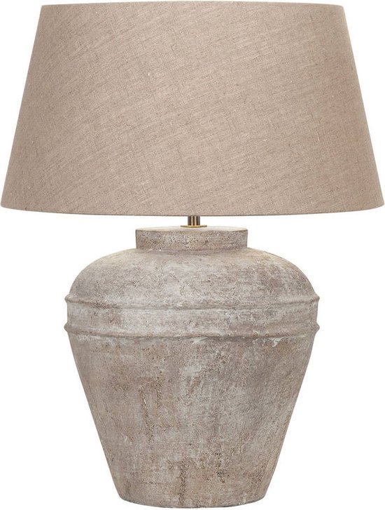 Keramiek tafellamp Midi Hampton | 1 lichts | beige / bruin | keramiek / stof | Ø 45 cm | 59 cm hoog | klassiek / landelijk / sfeervol design