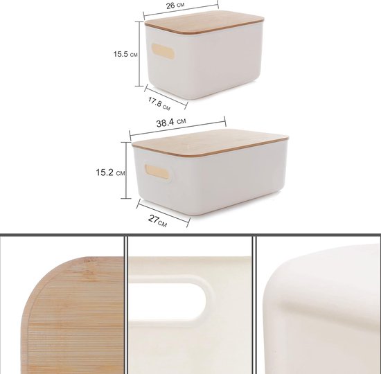 Set de 3 boîtes de rangement avec couvercles en bambou, boîtes de rangement  en