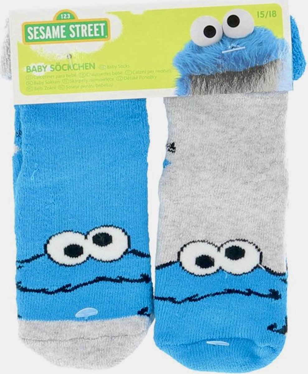 Sesamstraat baby sokjes met anti-slip, blauw/grijs, maat 19/22