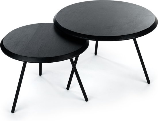 Furntastik Alfragide Table basse ronde, lot de 2, noir