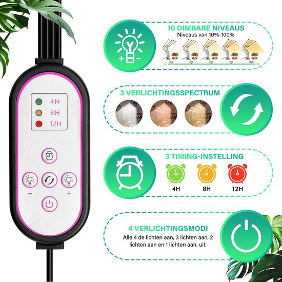 Semlos Kweeklampen voor kamerplanten volledig spectrum, 192 LED's plantenlicht, 40W afneembare plantenlamp met 3/9/12H automatische aan/uit timer