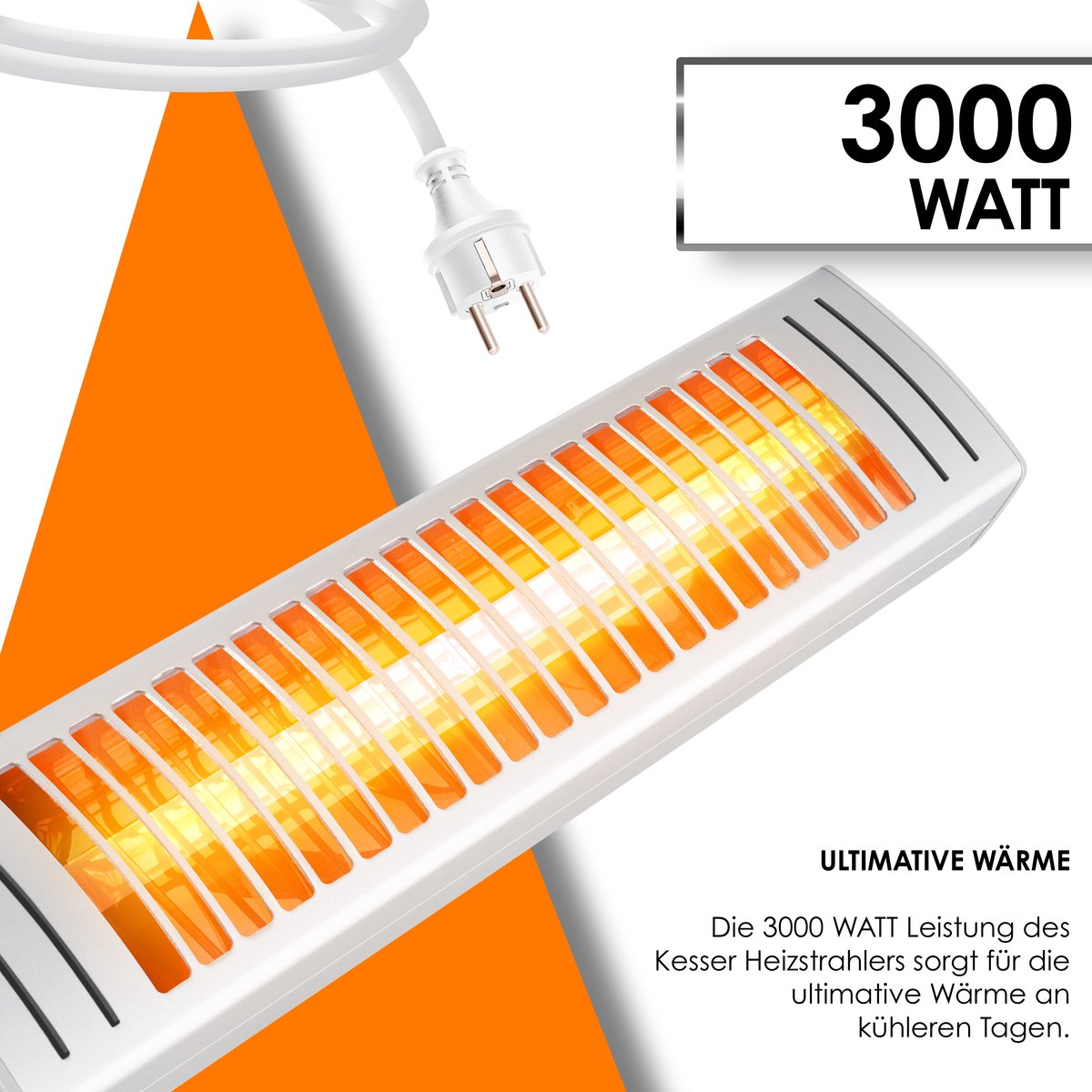 KESSER® Terrasverwarmer 3000W Elektrische Kachel voor Parasol - Infrarood Verwarming Heater Sfeervolle Verwarmer met Afstandsbediening IP65 Weerbestendig - Zilver – foto 6
