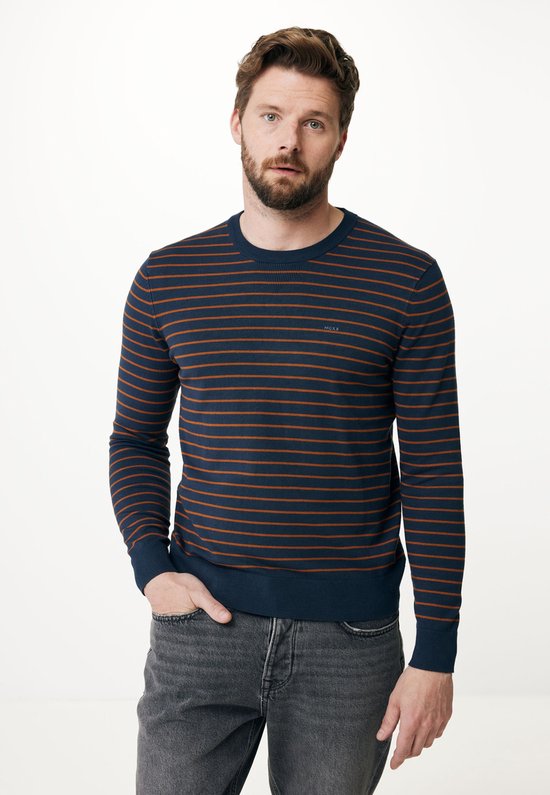 LUCAS Stripe Crew Neck Sweater Mannen - Lichtbruin - Maat L