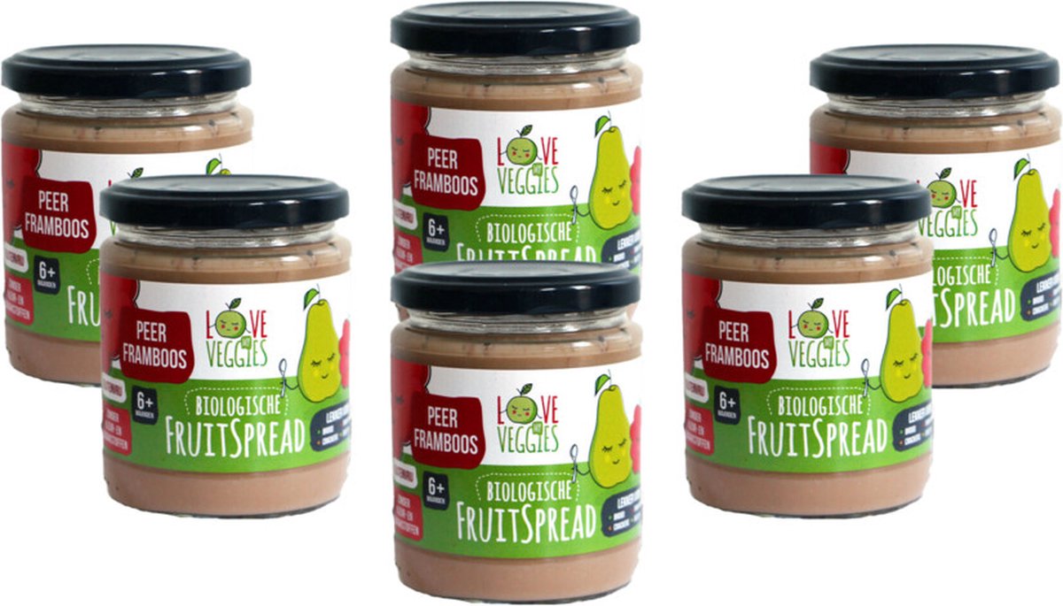 Goedkoopste 6x Love My Veggies Fruitspread Peer Framboos 245 gr