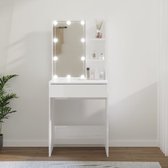 The Living Store Kaptafel Asymmetrisch - Hoogglans wit - 60x40x140cm - LED-verlichting - Duurzaam hout