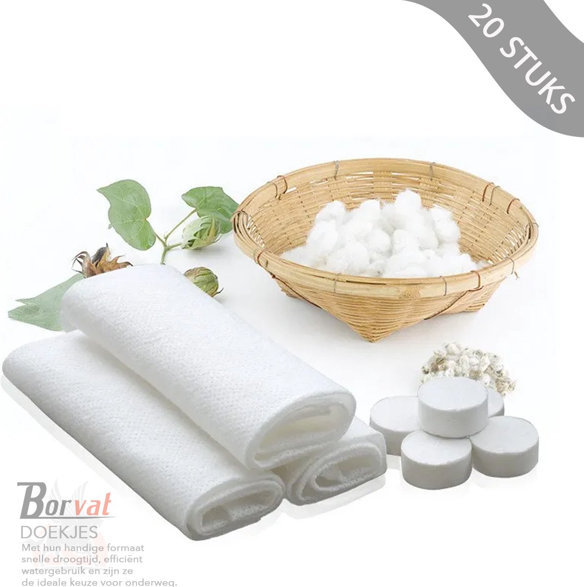 Borvat® - Compressed Towels - Travel Towel - Handdoek - Gecomprimeerde doekjes - In Tablet vorm - Hygienische Vochtige Doekjes - Wit - 20 Stuks