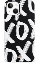 xoxo Wildhearts Can't Talk Now Black - Double Layer - Hoesje geschikt voor iPhone 13 hoesje - Hard case met zwart/witte print - Beschermhoes geschikt voor iPhone 13 case - Shockproof case met xoxo print - Zwart