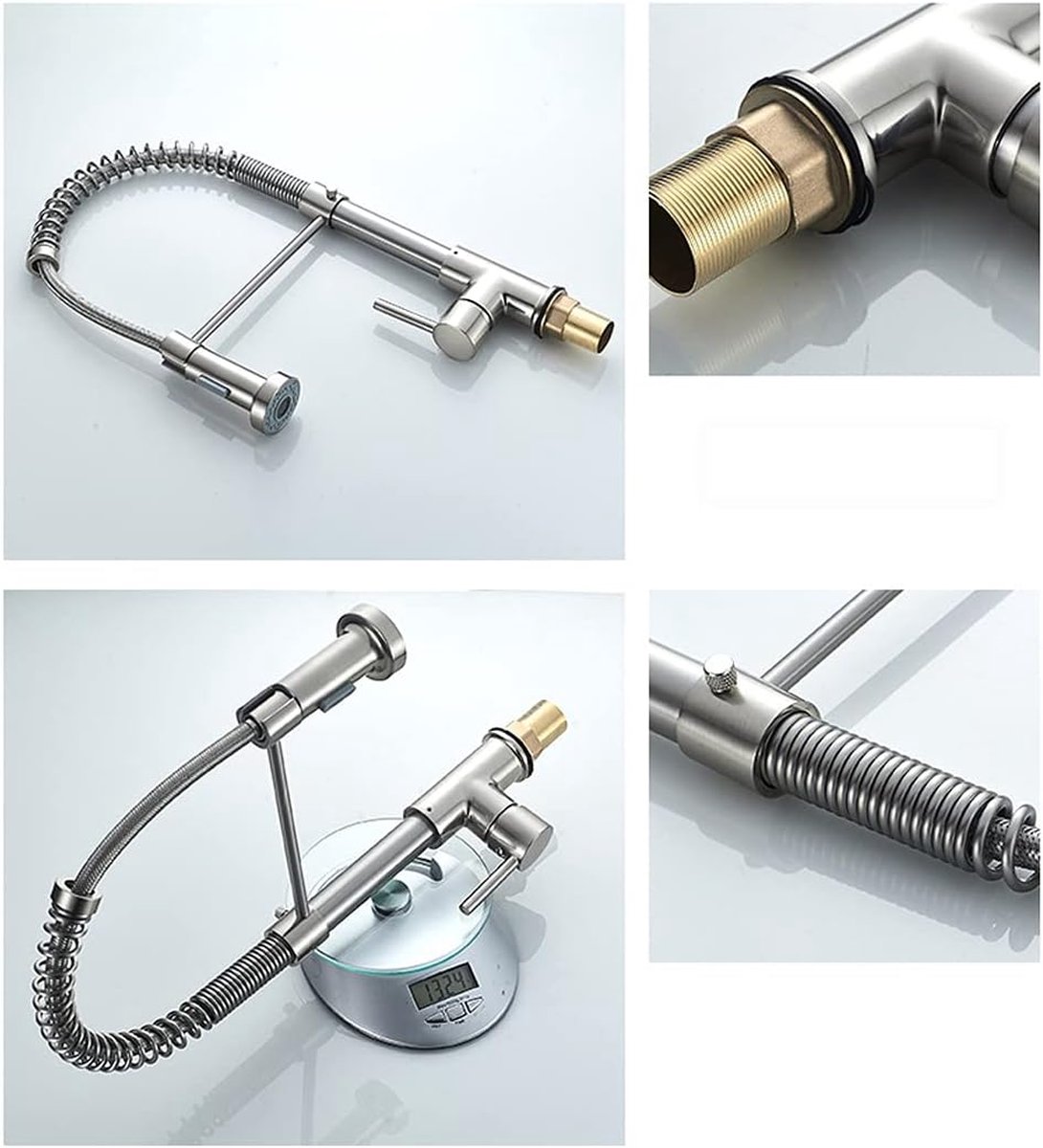 SkyPanda keukenkraan kleur goud met afneembare sproeier, professionele 360 graden draaibare mengkraan, 3 standen met 2 uitlopen (straal en spray), sproeikop (H-goud geborsteld
