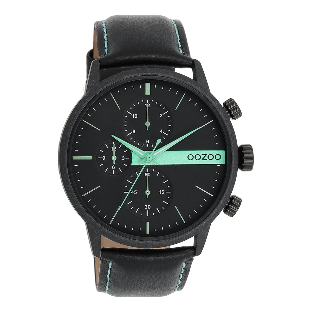 OOZOO Timepieces - Zwarte OOZOO horloge met zwarte leren band - C11229