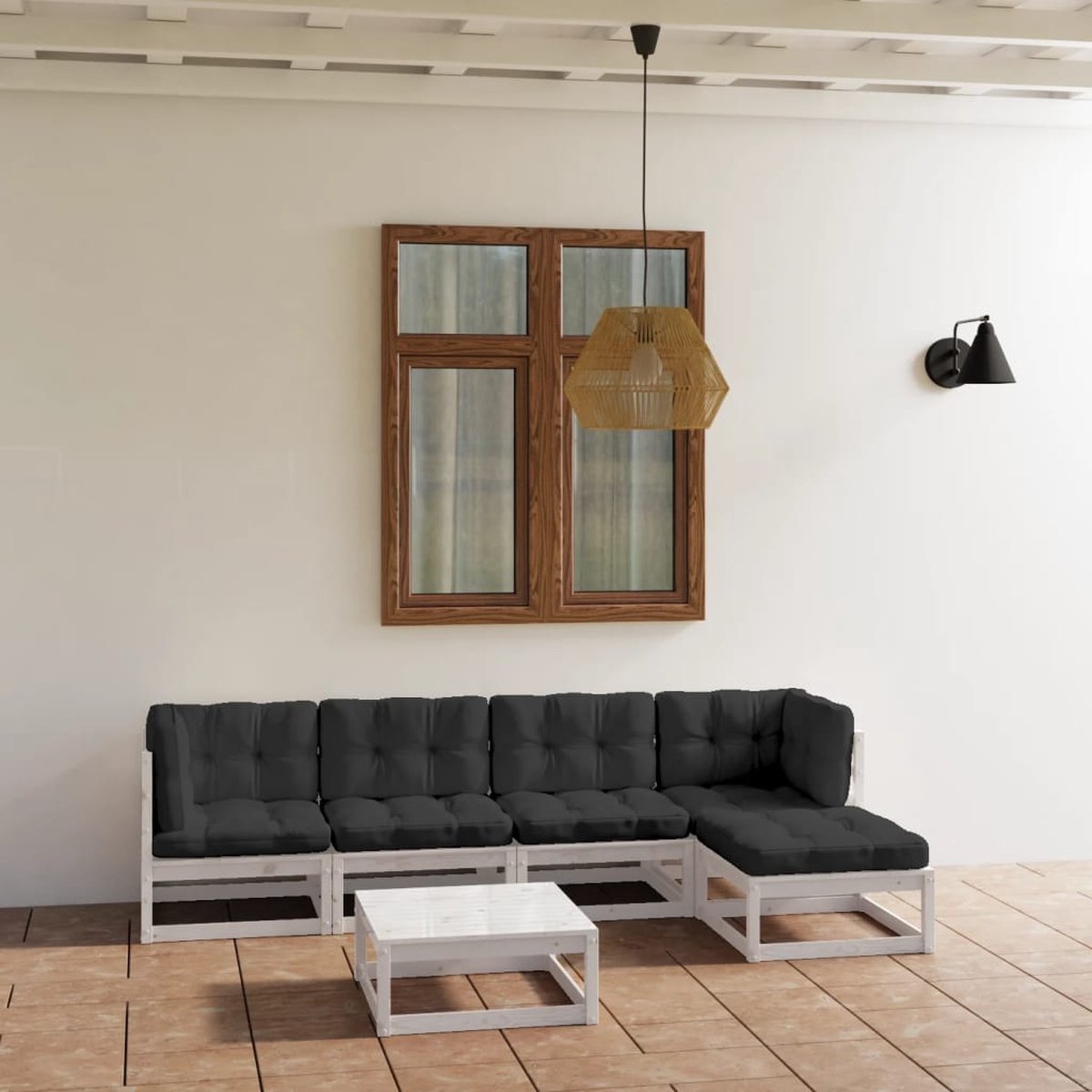 The Living Store 6-delige Loungeset met kussens massief grenenhout - Tuinmeubel - Lounge Set - Buitensetelement - Houten Bank - Granenhouten Stoffering