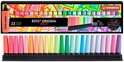 STABILO BOSS ORIGINAL ARTY deskset verpakking met 23 stiften in 14 pastel- en 9 standaardkleuren, met een rij gekleurde stiften in een houder.